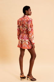 FLORAL SAFARI HIGH WAISTED LINEN SHORTS WITH BELT