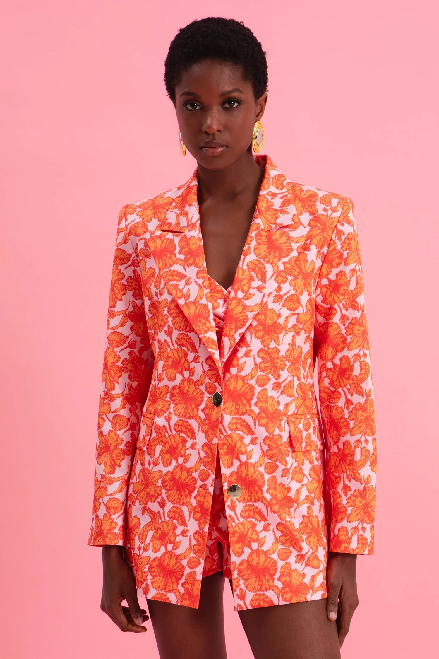 CORAL HIBISCUS 100% COTTON BLAZER