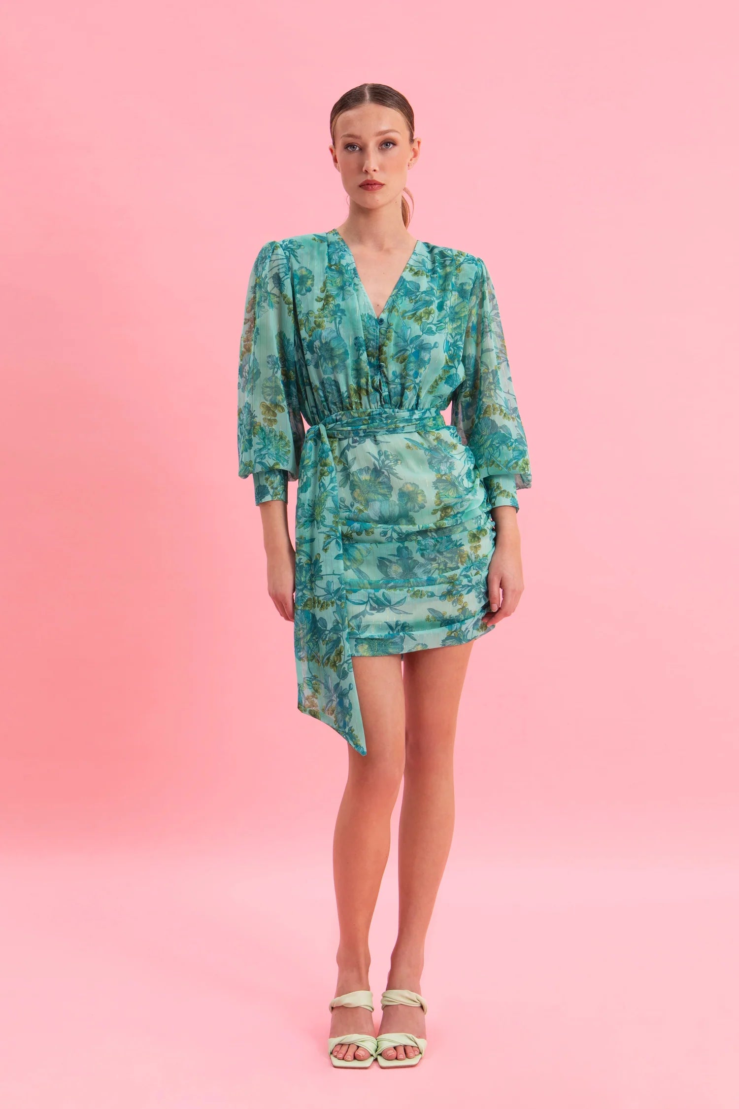 BOTANICAL BREEZE MINI DRESS WITH GOLD DETAILS