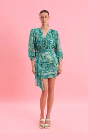 BOTANICAL BREEZE MINI DRESS WITH GOLD DETAILS