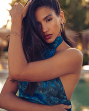 EVELEYA TEAL ELEGANCE MINI SATIN HALTERNECK DRESS