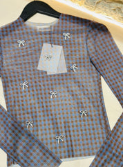 MILKWHITE BLUE & BROWN TOP