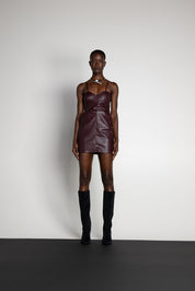 NOVEL LEATHER MINI DRESS BROWN