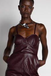 NOVEL LEATHER MINI DRESS BROWN