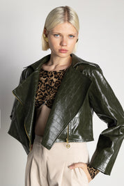 LUSH LEATHER JACKET CROP OLIVE