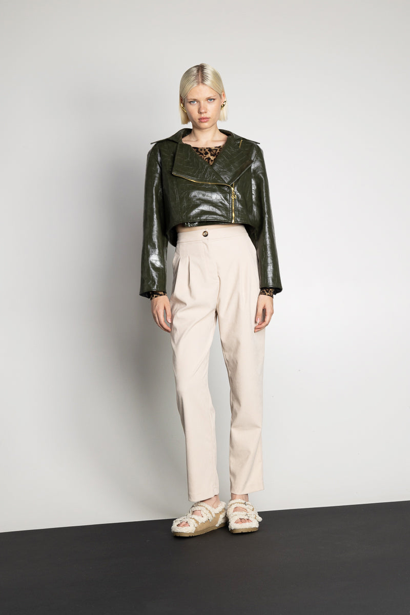 LUSH LEATHER JACKET CROP OLIVE