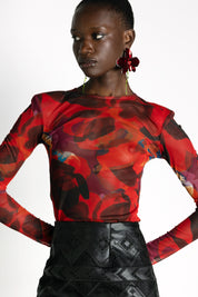 IVY TOULE TOP RED FLORAL