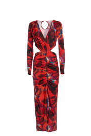 UTOPIA LONG DRESS CUT OUT LYCRA RED FLORAL