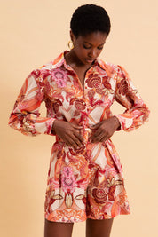 FLORAL SAFARI HIGH WAISTED LINEN SHORTS WITH BELT