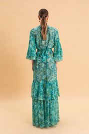 BOTANICAL BREEZE KIMONO DRESS WITH RUFFLES