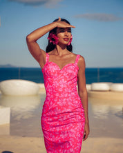 EVELEYA FUCHSIA PASSION MIDI 100% COTTON DRESS