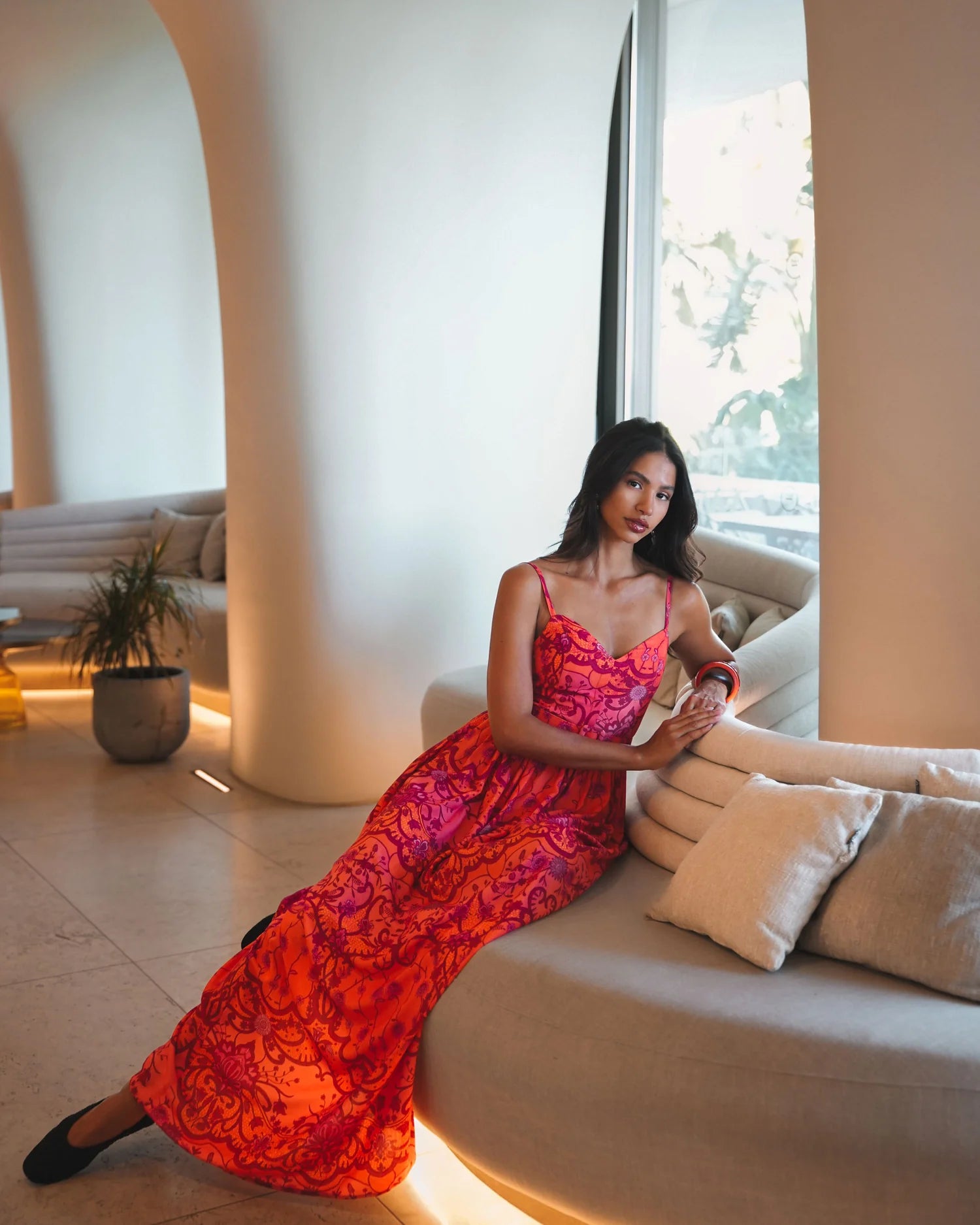 EVELEYA AMBER WAVES MAXI DRESS WITH BELT