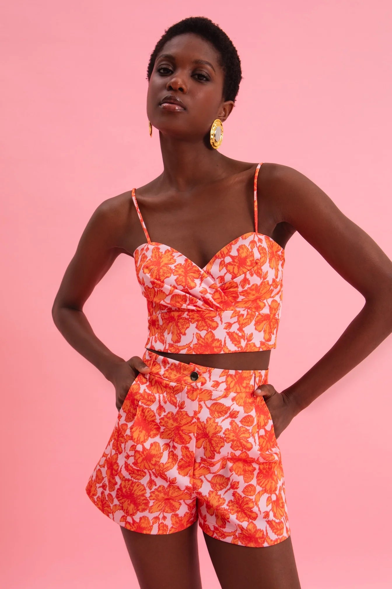 EVELEYA CORAL HIBISCUS 100% COTTON TOP
