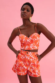 EVELEYA CORAL HIBISCUS 100% COTTON TOP