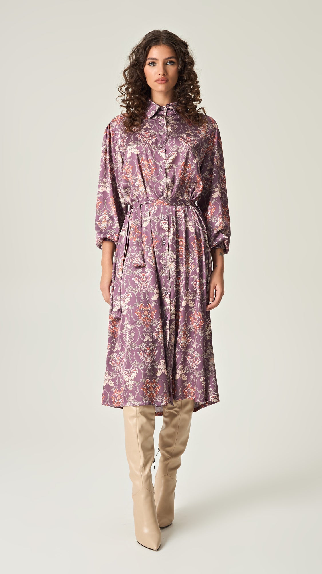 AMETHYST GRACE SATIN SHIRT DRESS