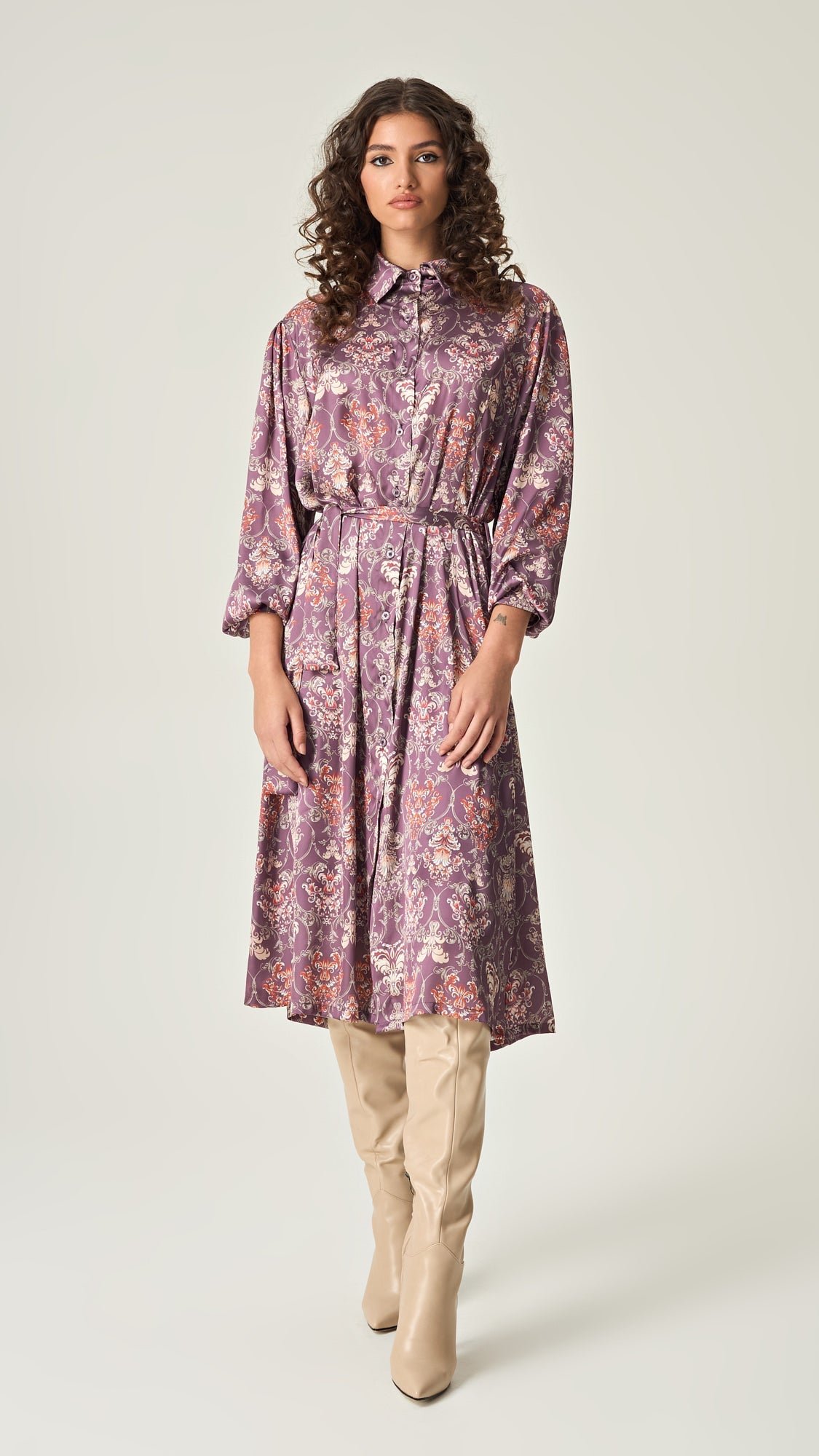 AMETHYST GRACE SATIN SHIRT DRESS