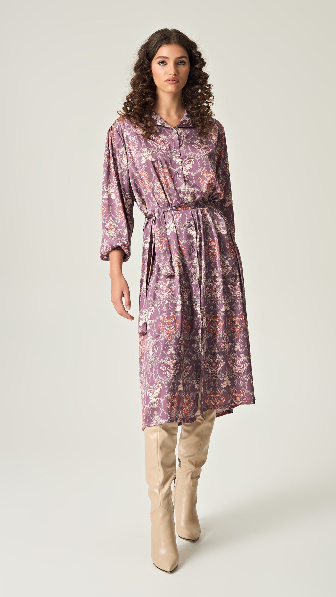 AMETHYST GRACE SATIN SHIRT DRESS