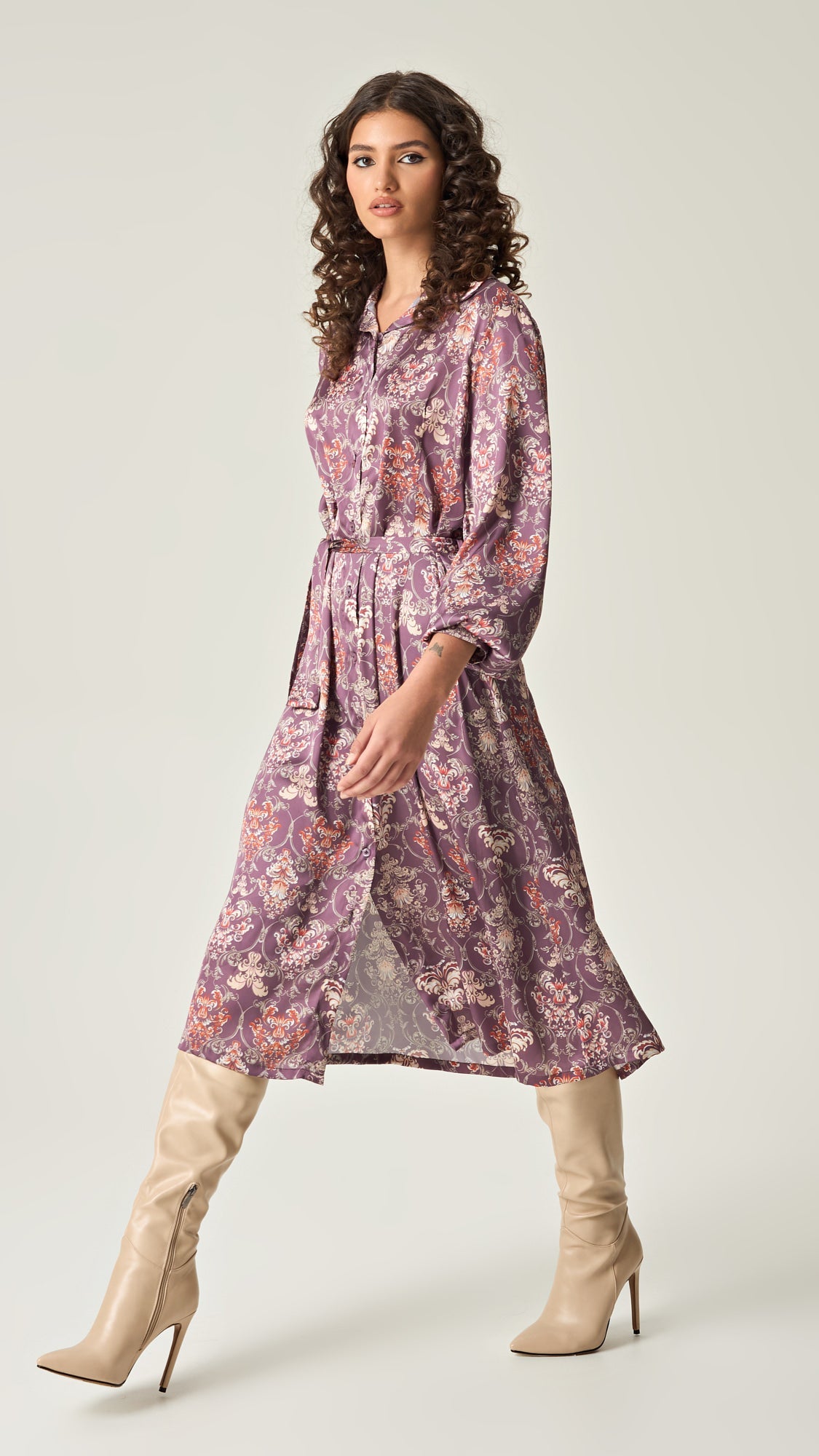 AMETHYST GRACE SATIN SHIRT DRESS