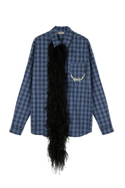 MILK WHITE OVERSIZED SHIRT WITH CRYSTALS AND FEATHER