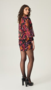 HARVEST BLOOM MINI DRESS WITH GOLD DETAILS