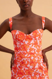 EVELEYA CORAL HIBISCUS MIDI 100% COTTON DRESS