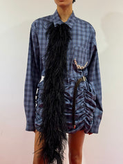 MILK WHITE OVERSIZED SHIRT WITH CRYSTALS AND FEATHER