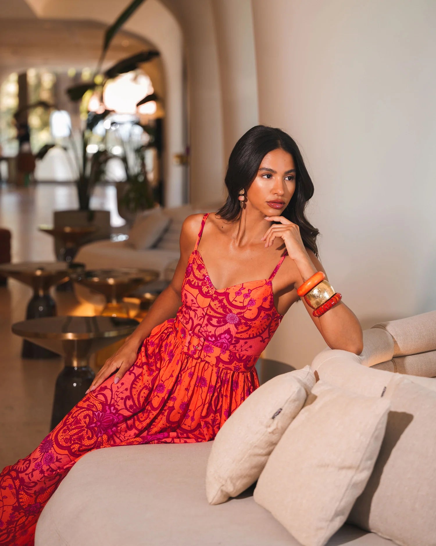 EVELEYA AMBER WAVES MAXI DRESS WITH BELT