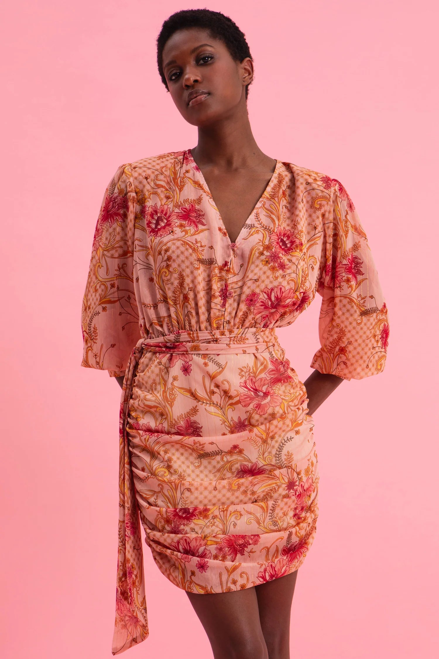 DUSTY PINK MINI DRESS WITH GOLD DETAILS