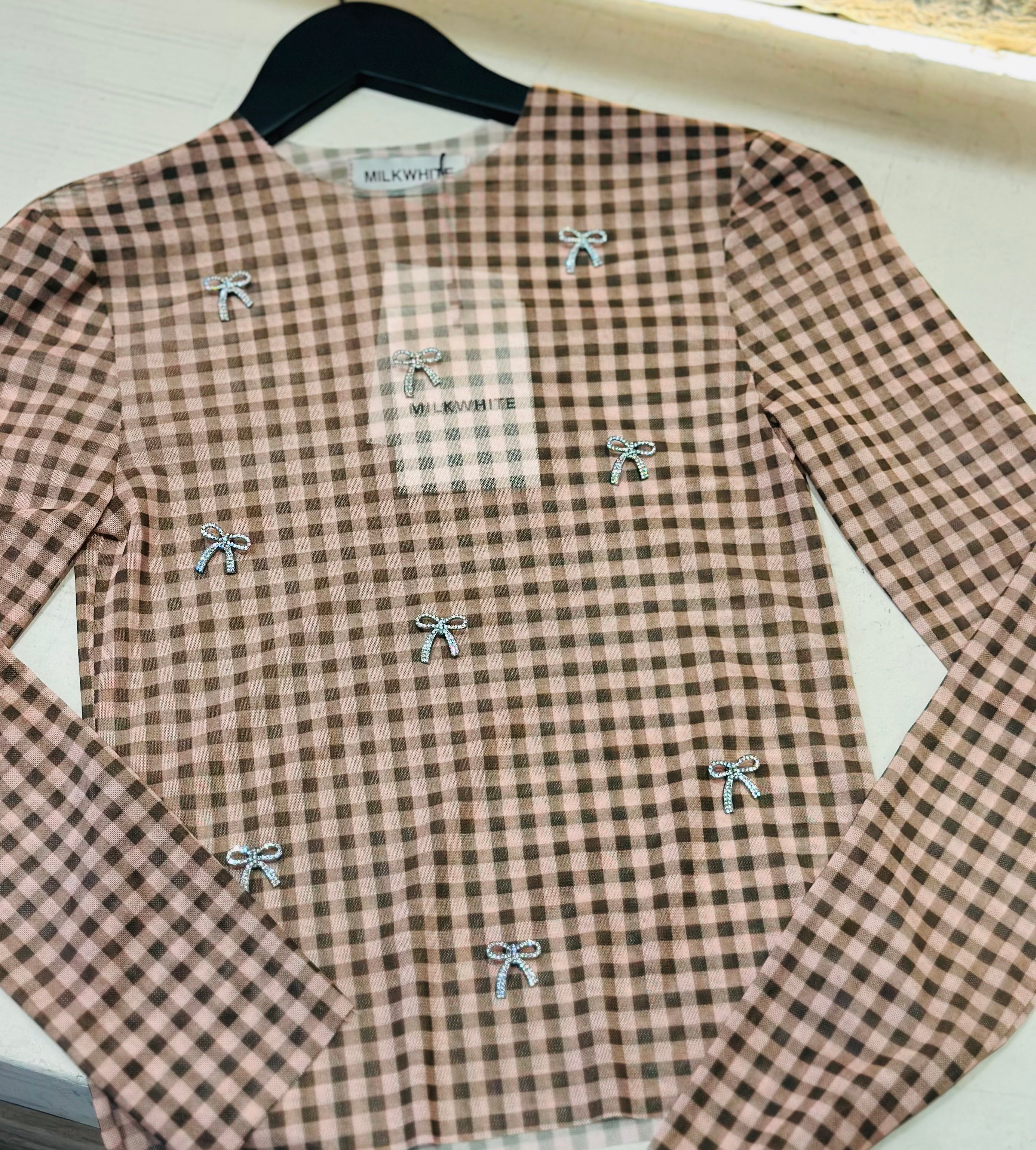 MILKWHITE PINK & BROWN VICHY TOP