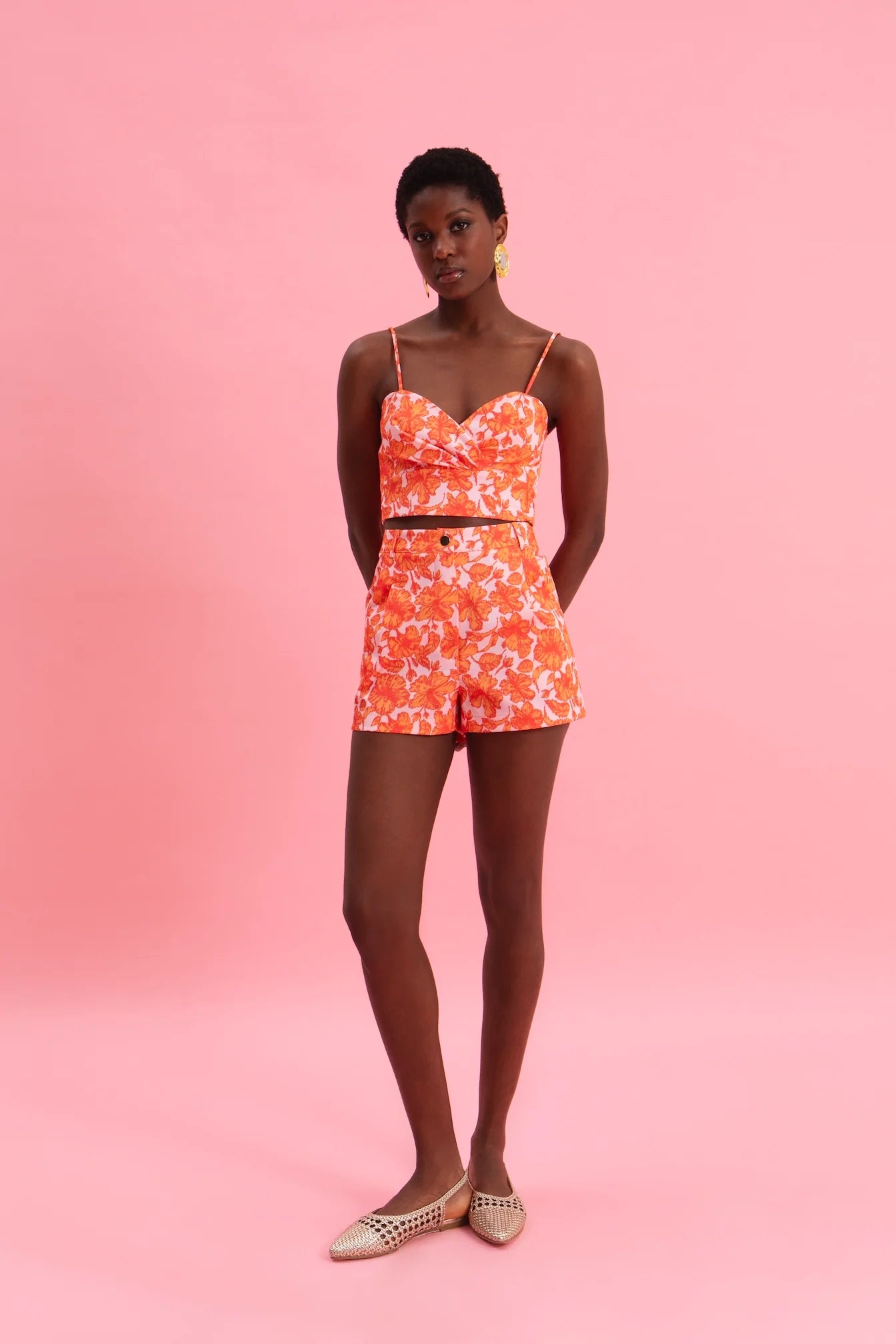 EVELEYA CORAL HIBISCUS 100% COTTON TOP