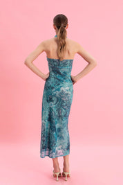 EVELEYA PAISLEY WAVES MIDI SEQUINED DRESS