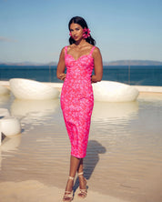 EVELEYA FUCHSIA PASSION MIDI 100% COTTON DRESS