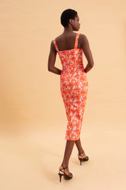 EVELEYA CORAL HIBISCUS MIDI 100% COTTON DRESS