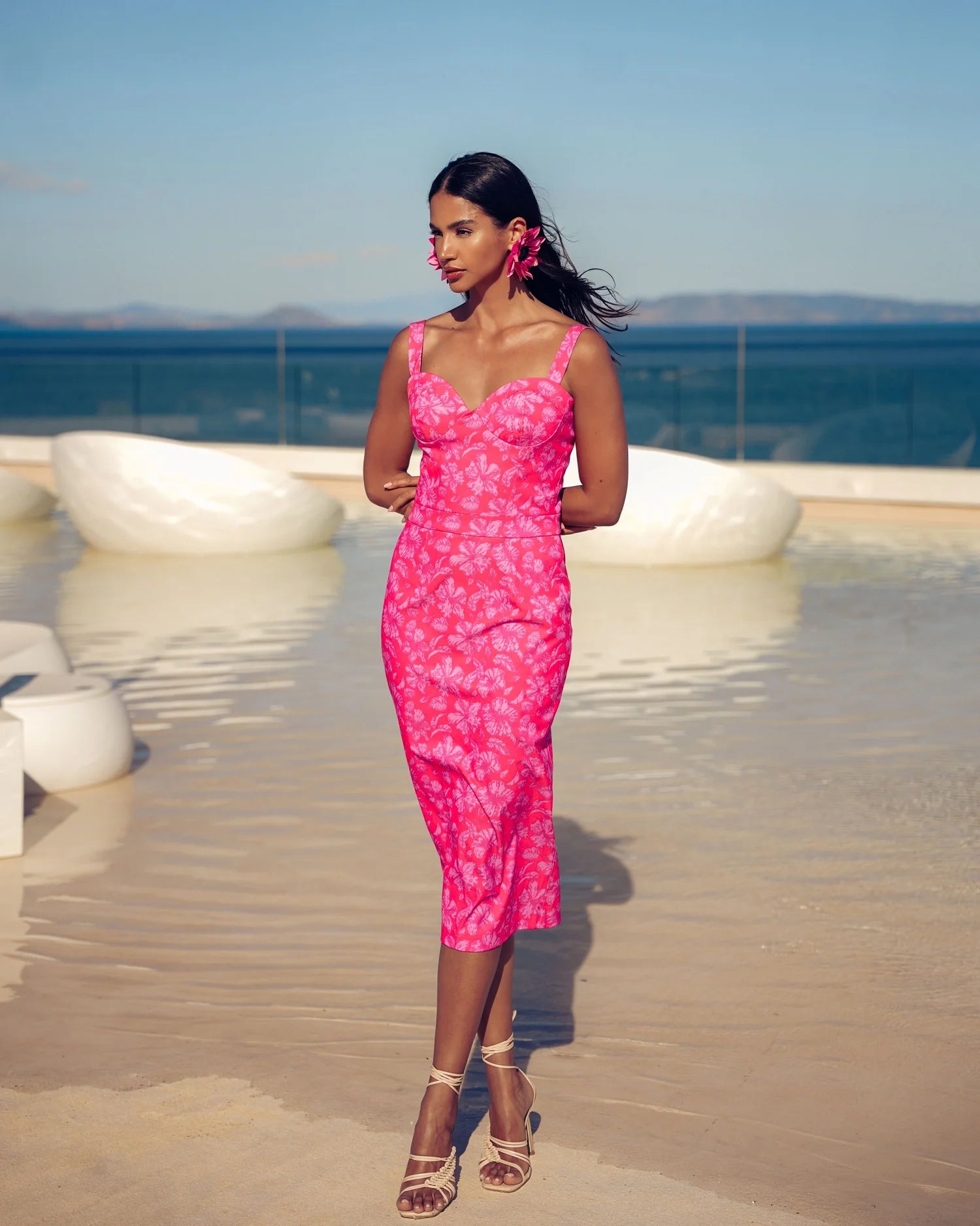EVELEYA FUCHSIA PASSION MIDI 100% COTTON DRESS