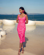 EVELEYA FUCHSIA PASSION MIDI 100% COTTON DRESS