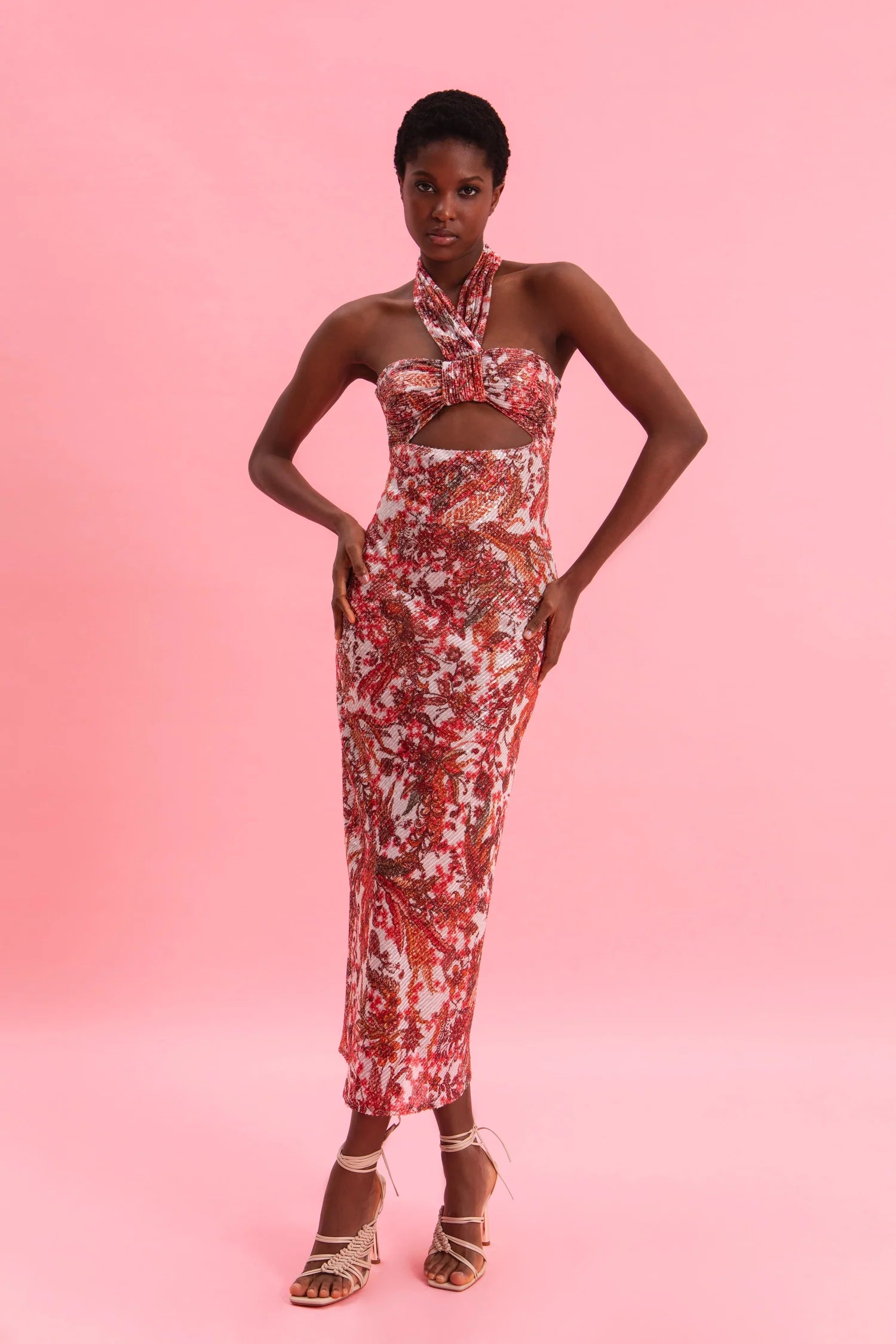 EVELEYA RUSTIC ROMANCE MIDI SEQUINED DRESS
