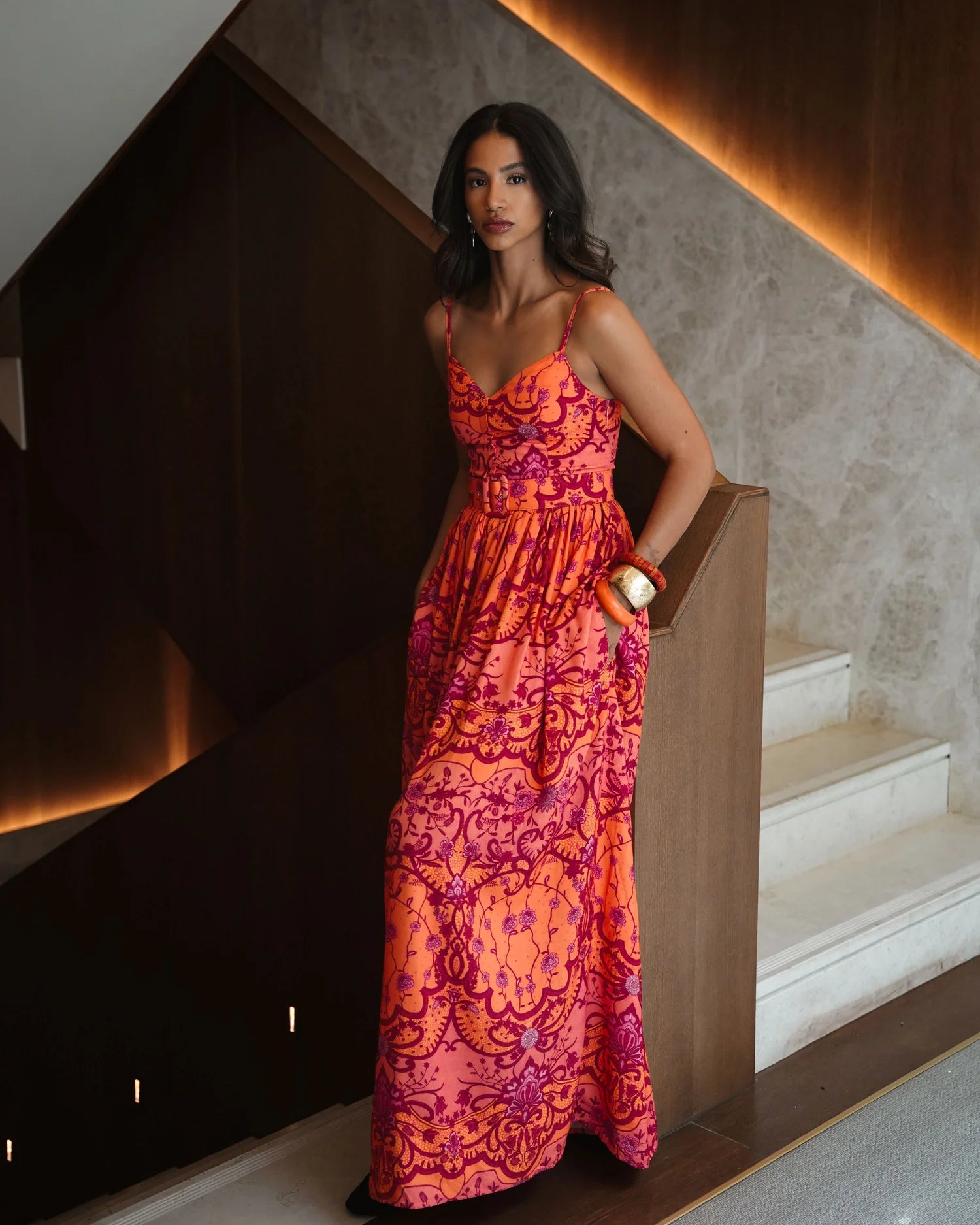 EVELEYA AMBER WAVES MAXI DRESS WITH BELT