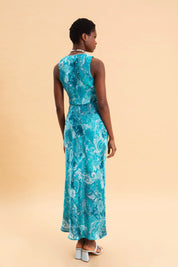 EVELEYA PAISLEY WAVES MIDI SATIN DRESS