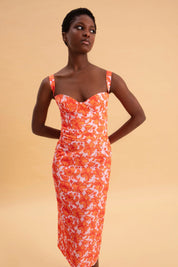 EVELEYA CORAL HIBISCUS MIDI 100% COTTON DRESS