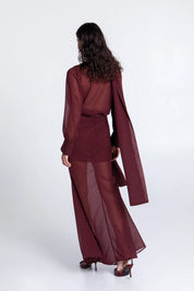 BURGUNDY POLKA DOTS MAXI SKIRT