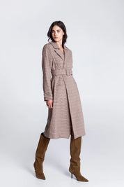 EVELEYA OXFORD PLAID TRENCH COAT