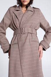 EVELEYA OXFORD PLAID TRENCH COAT