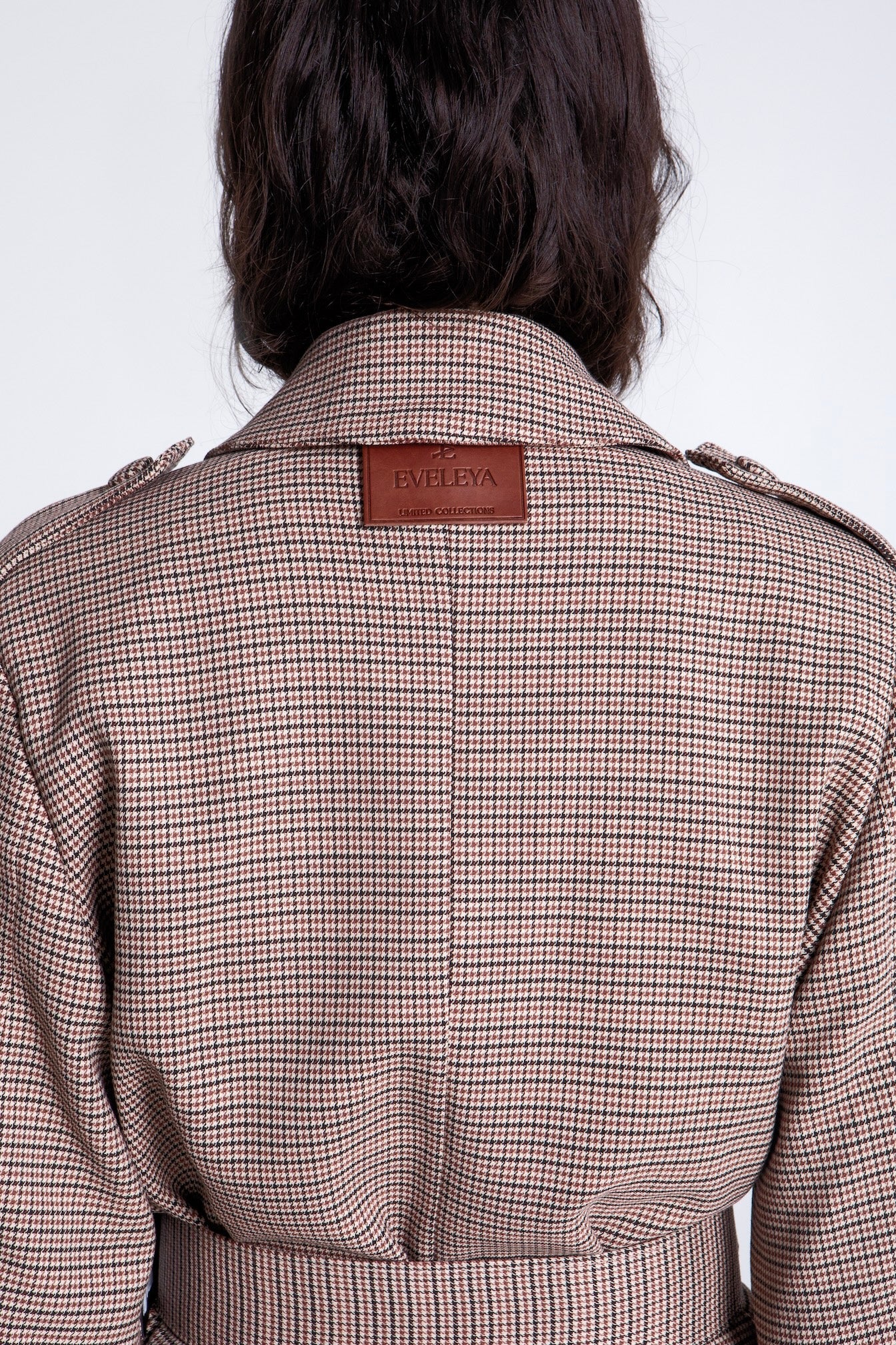 EVELEYA OXFORD PLAID TRENCH COAT