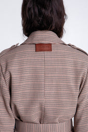 EVELEYA OXFORD PLAID TRENCH COAT