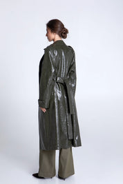 EVELEYA OLIVE CROCO TRENCH COAT