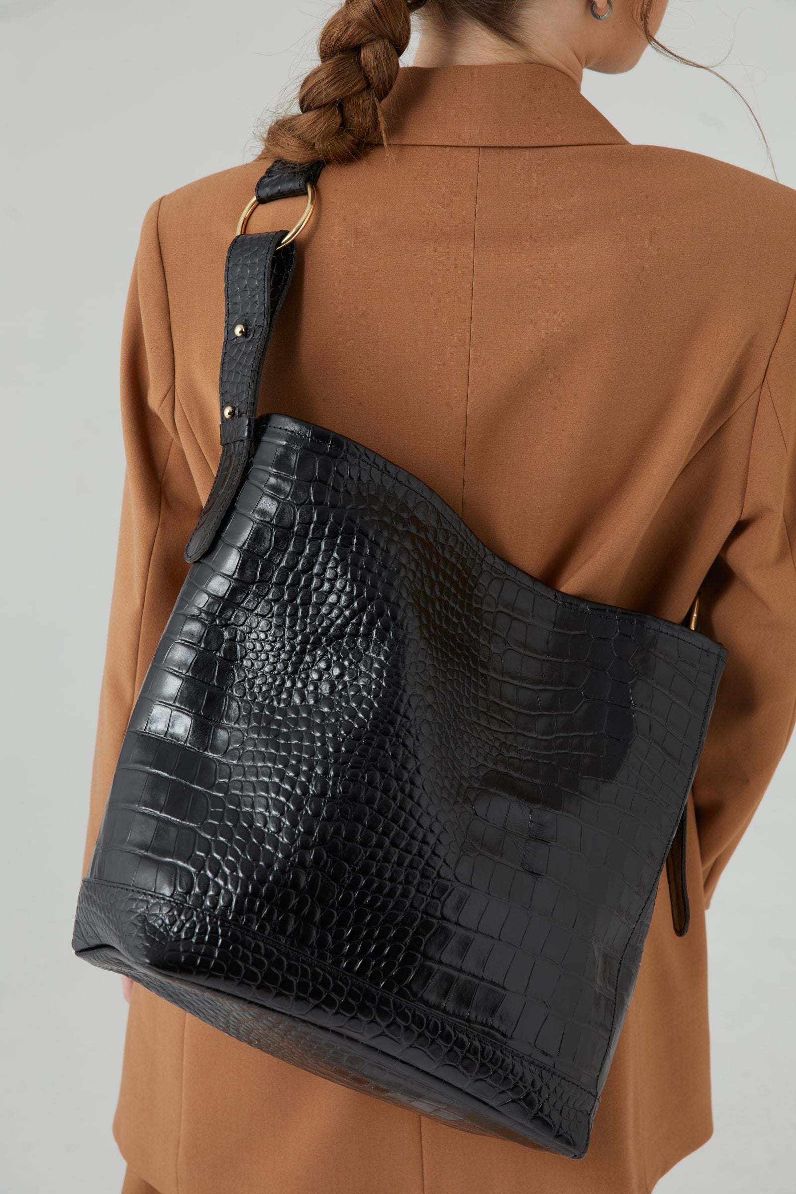 SIENNA BLACK CROCO LEATHER BAG