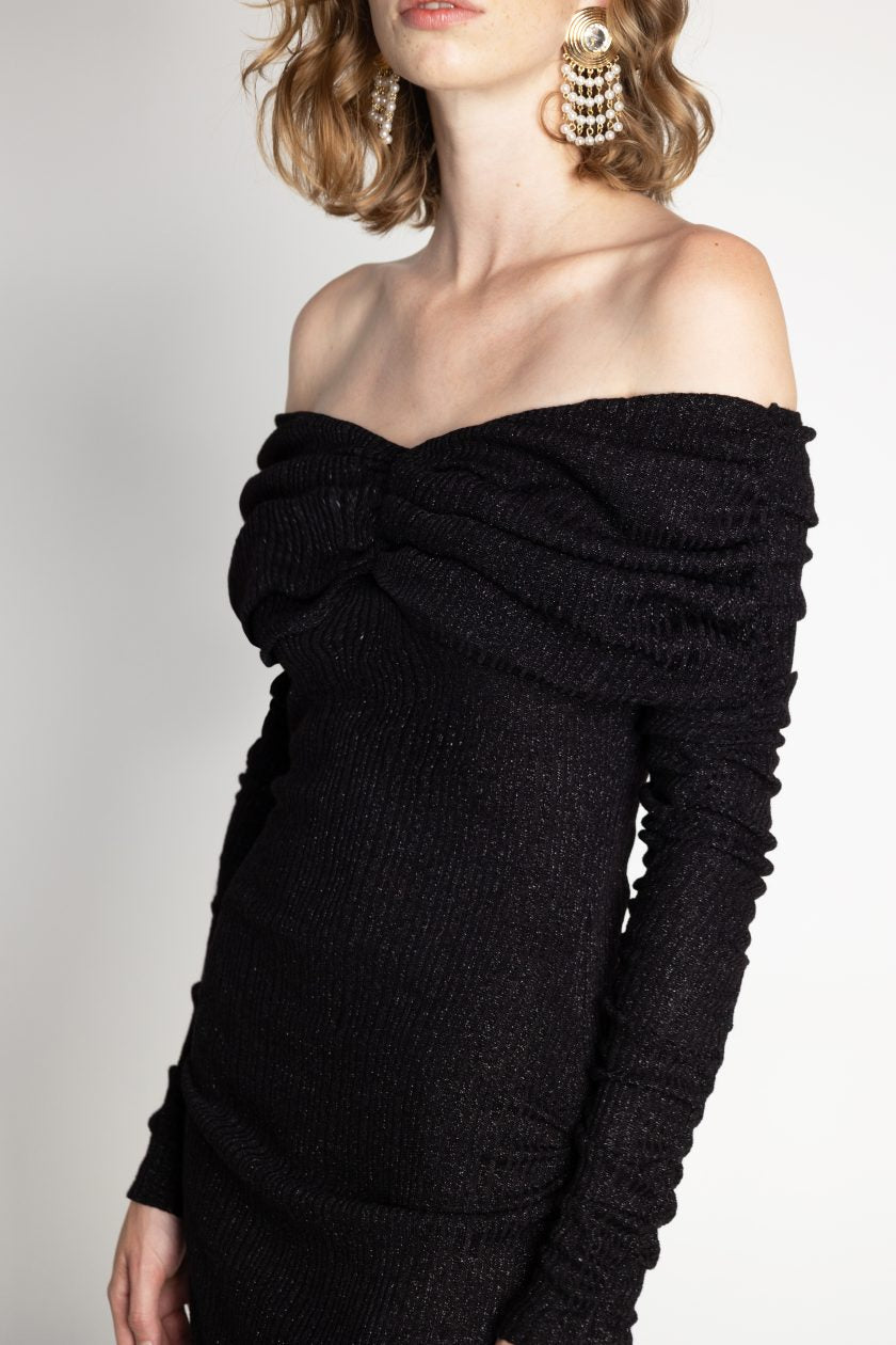 HARMONY KNIT DRESS OFF SHOULDER BLACK