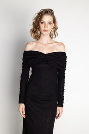 HARMONY KNIT DRESS OFF SHOULDER BLACK