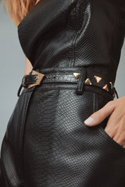 GEO BLACK CROCO LEATHER BELT