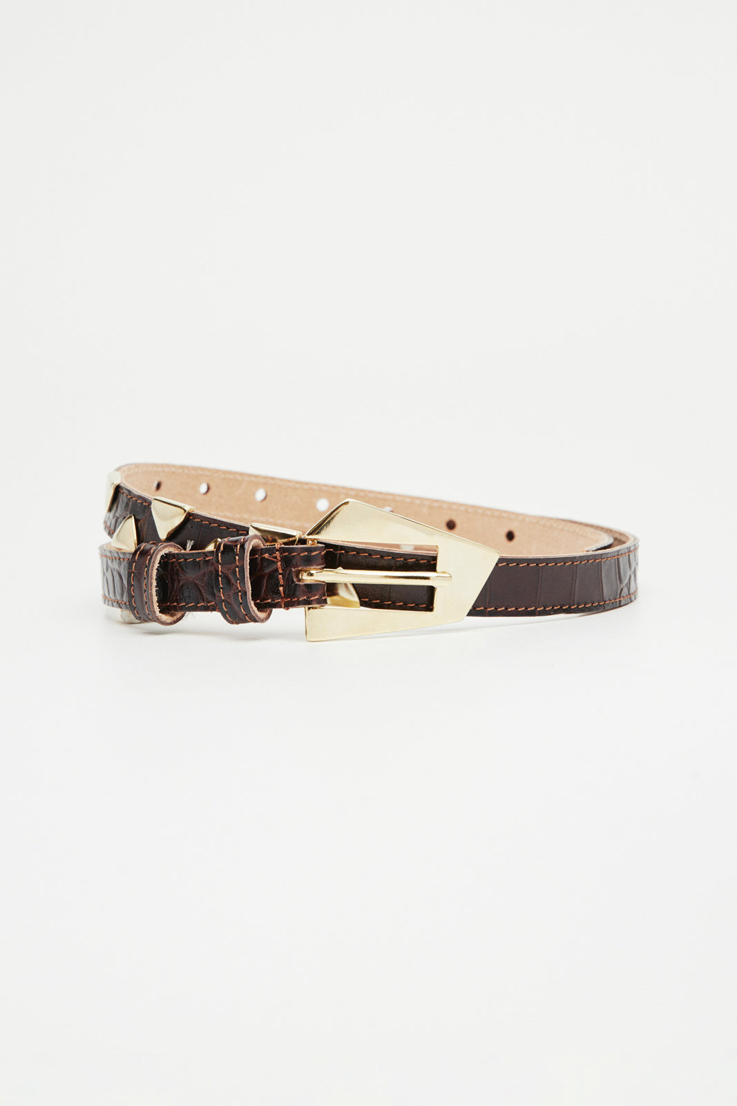 GEO BROWN CROCO LEATHER BELT